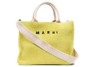 Pre-owned Marni Embroidered Logo Tote Bag In Acid Green