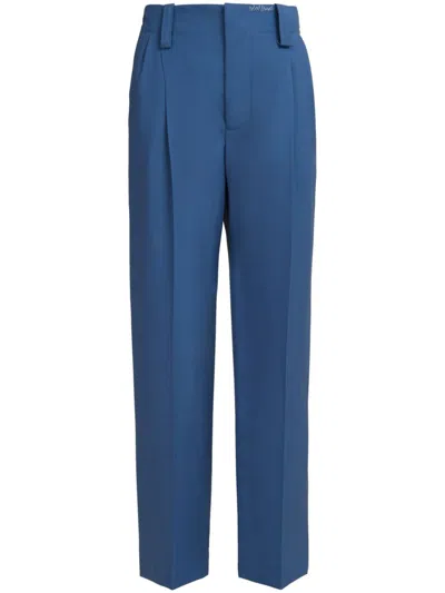 Marni Embroidered-logo Virgin Wool Trousers In Blau