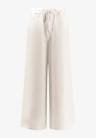 Marni Embroidered Logo Wide-leg Pants In Neutral