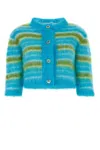 Marni Brushed Striped Cardigan In Cobalt