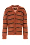 Marni Striped V-neck Ribbed Cardigan With Long Sleeves In Multi