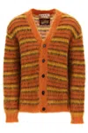 Marni Striped Mohair-blend Cardigan In Lobster