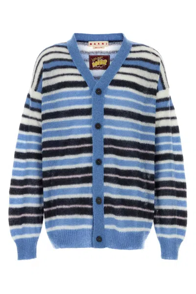 Marni Embroidered Mohair-blend Cardigan In Blue
