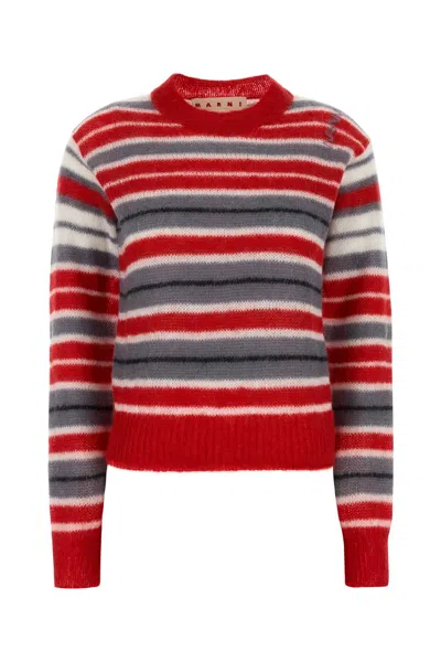 Marni Embroidered Mohair-blend Sweater In Red