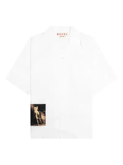 Marni Embroidered-patch Bowling Shirt In White