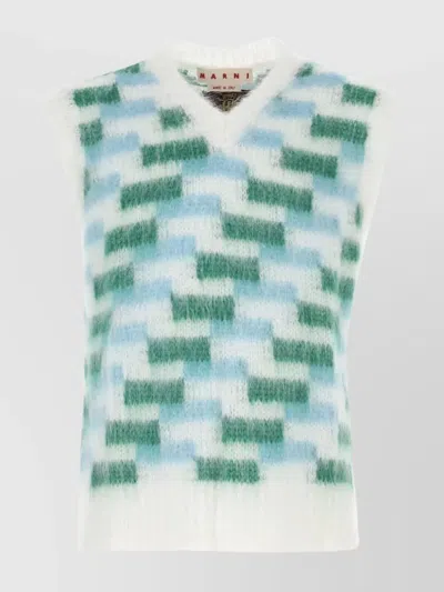 MARNI EMBROIDERED PATTERN TEXTURED MOHAIR BLEND VEST