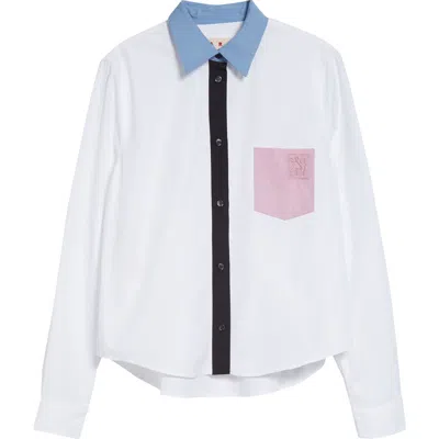 Marni Embroidered Pocket Button-up Baby Shirt In White