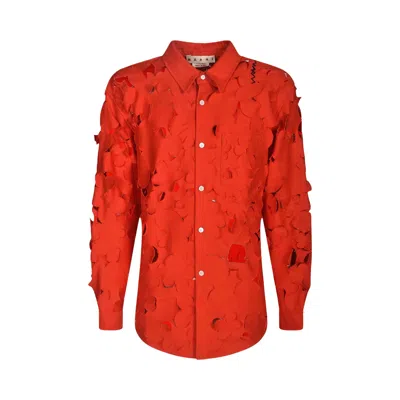 Pre-owned Marni Embroidered Rover Flowers Cut Out Shirt 'red' | Men's Size 50
