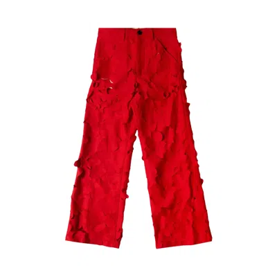 Pre-owned Marni Embroidered Rover Flowers Cut-out Trousers 'crimson' | Men's Size 48 In Red