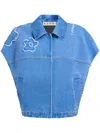 Marni Light Blue Denim Vest With Patches In Blue