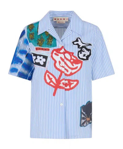 Marni Embroidered Short-sleeved Shirt In Blue