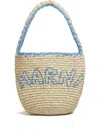 Marni Nassa Hobo Shoulder Bag In Natural And Blue Raffia In Nude