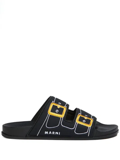 MARNI EMBROIDERED SLIP-ON SLIDES