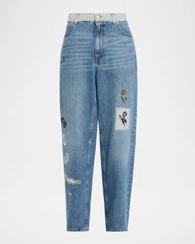 Marni Embroidered Straight-leg Denim Trousers In Blue
