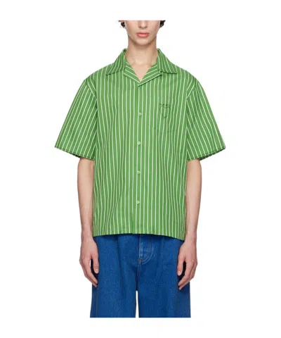 Marni Embroidered Striped Shirt In Green