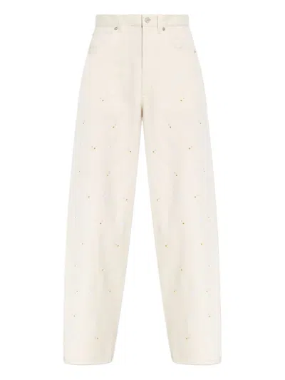 Marni Embroidered Wide Leg Jeans In Riw08 Bone