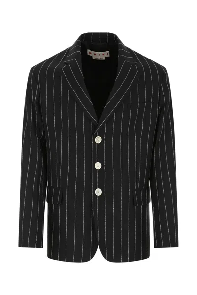 Marni Man Embroidered Wool Blazer In Black