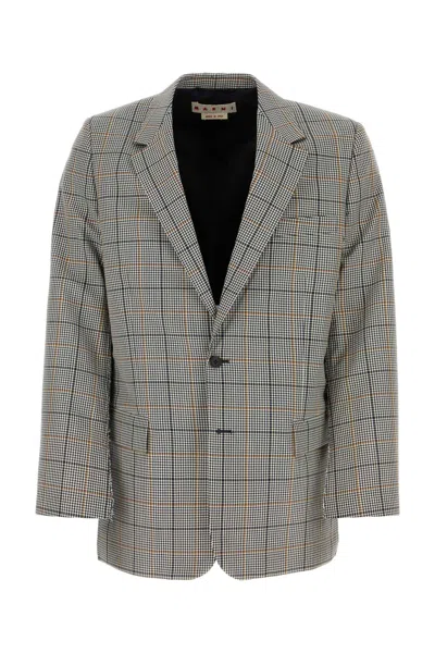 Marni Embroidered Wool Blend Blazer In Multicolor