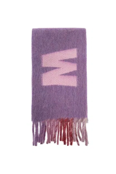 Marni Embroidered Wool Blend Scarf In Multicolor