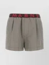 Marni Embroidered Wool Blend Shorts With Pleated Front In Black