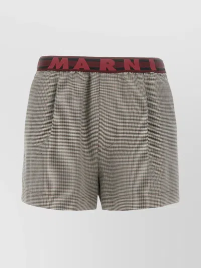 MARNI EMBROIDERED WOOL BLEND SHORTS WITH PLEATED FRONT
