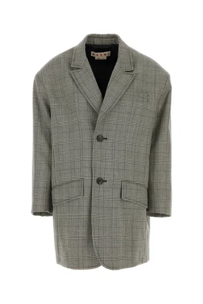 Marni Embroidered Wool Oversize Blazer In White