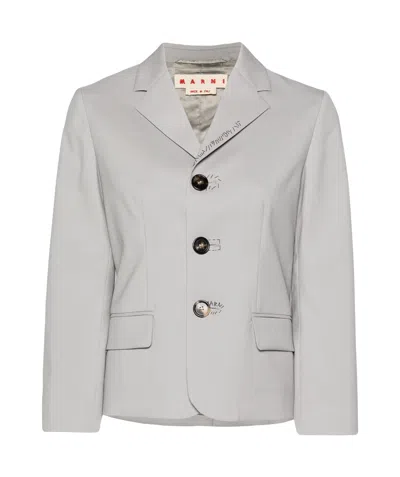 Marni Embroidered Wool Single-breasted Blazer In Gray