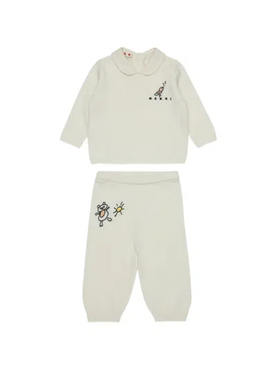 Marni Babies' Embroidered-logo Tracksuit Set In Neutral