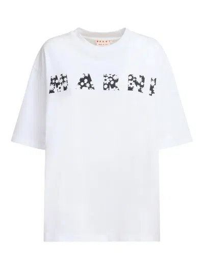 Marni Cotton T Shirt With Logo In White