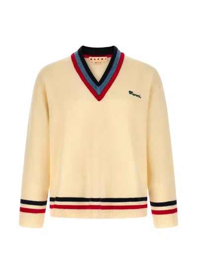 Marni Logo Embroidery Sweater Sweaters And Cardigans Beige In Neutral