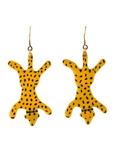 Pre-owned Marni Enamel & Crystal Leopard Drop Earrings In Multi