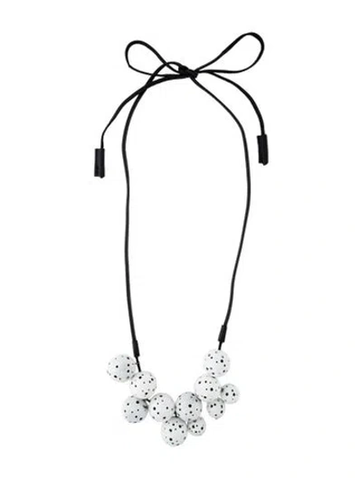 Pre-owned Marni Enamel & Leather Sphere Collar Necklace, 64" In Black/white