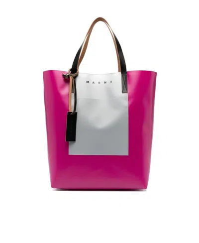 Marni Engraved-logo Panelled Tote In Multicolor