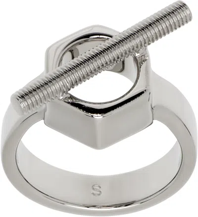 Marni Engraved-logo Ring In Metallic