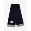 Marni Mens Blublack Brand-patch Fringed Wool-blend Scarf In Blublack