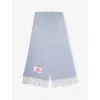 Marni Mens Brand-patch Fringed Wool-blend Scarf Iris Blue Melang In Iris Blue Melange