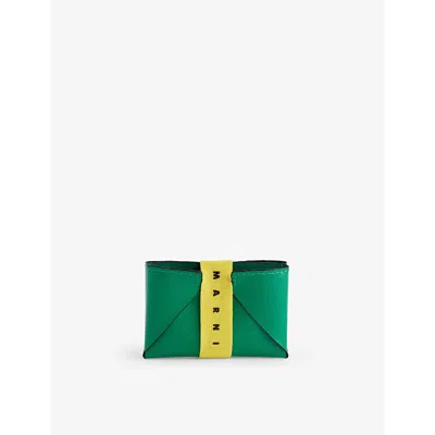 Marni Mens Brand-print Faux-leather Wallet Sea Green