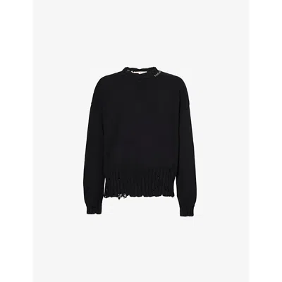 MARNI MENS BLACK DISTRESSED CREW-NECK RELAXED-FIT COTTON-KNIT JUMPER