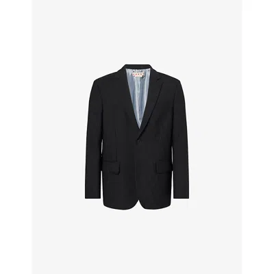 Marni Mens Black Geometric Jacquard Notch-lapels Wool Jacket