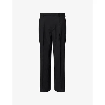 Marni Mens Black Geometric Jacquard Straight-leg Wool Trousers