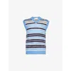 Marni Mens Striped-print V-neck Relaxed-fit Wool-blend Vest Blue Lilac In Blue Lilac