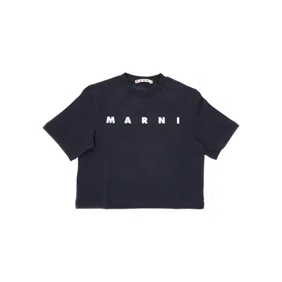 Marni Etallized Logo Print T-shirt Kids In Blue