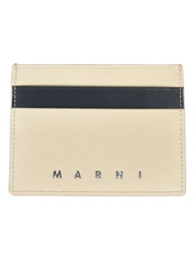 Marni Exposed Stitch Logo Card Holder In Beige Blu