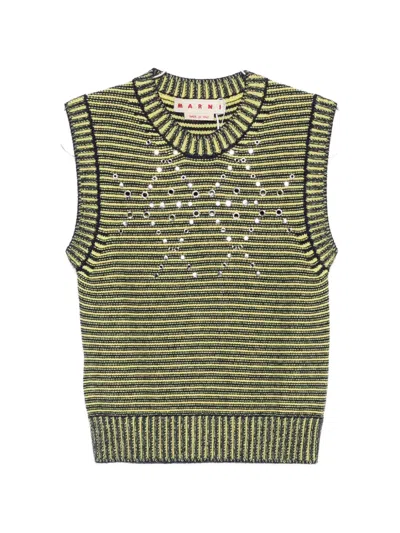 Marni Eyelet-embellished Striped Sweater In Green