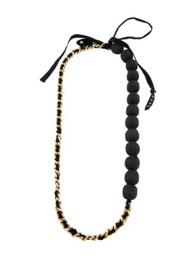 Pre-owned Marni Fabric Bead & Ribbon Chain Necklace, 71" In Black