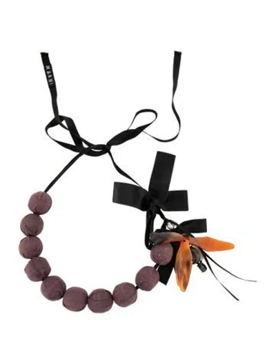 Pre-owned Marni Fabric Bead, Crystal Resin & Ribbon Collar Necklace, 57" In Multicolor