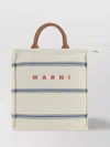 MARNI FABRIC EMBROIDERED SHOULDER BAG WITH LEATHER HANDLES