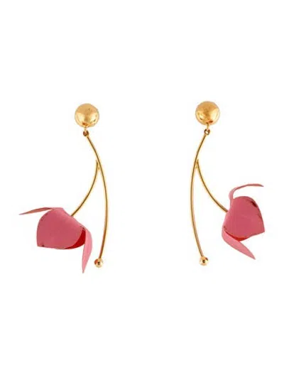 Pre-owned Marni Fabric Flower Drop Clip-on Earrings In Orange/pink