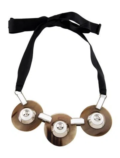 Pre-owned Marni Fabric, Leather, Horn & Resin Necklace, 53.5" In Multi