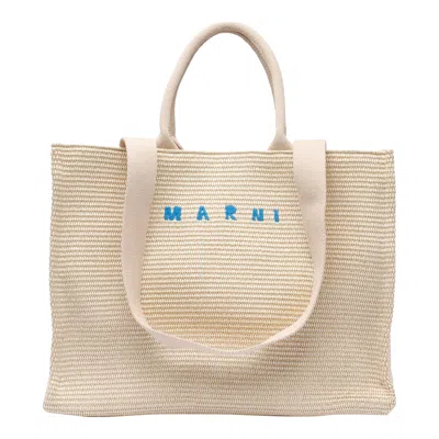 Marni Fabric Rafia Effect Shopping Bag In White